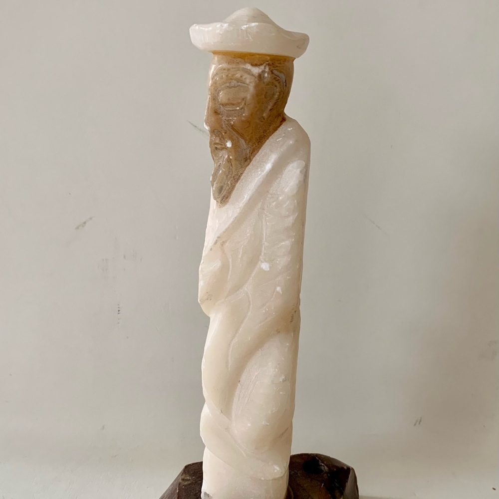 Vintage Chinese Sculpture Old Man Stone 9.5 Inch